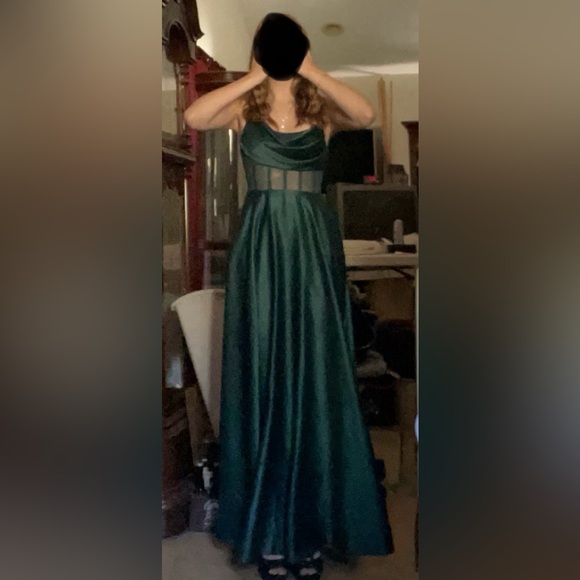 Women’s Emerald green cowl neck prom dress - Picture 7 of 8